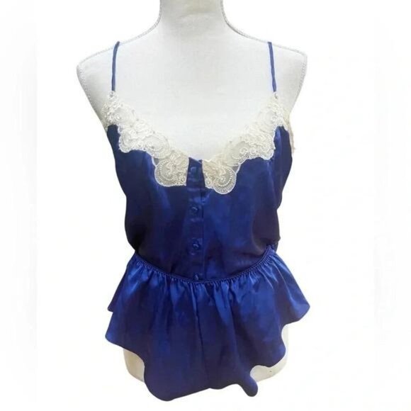 Vintage 1990s Victoria’s Secret Gold Label Blue Satin Sleep Set - Picture 3 of 10